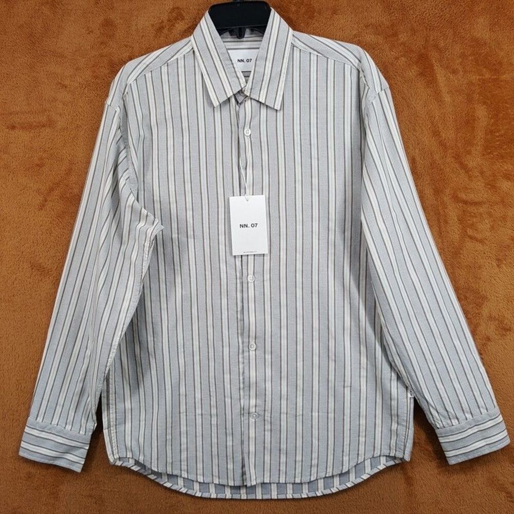 NN07 Button Up Shirt Mens Large Grey Brown Stripe Freddy No Pocket $200